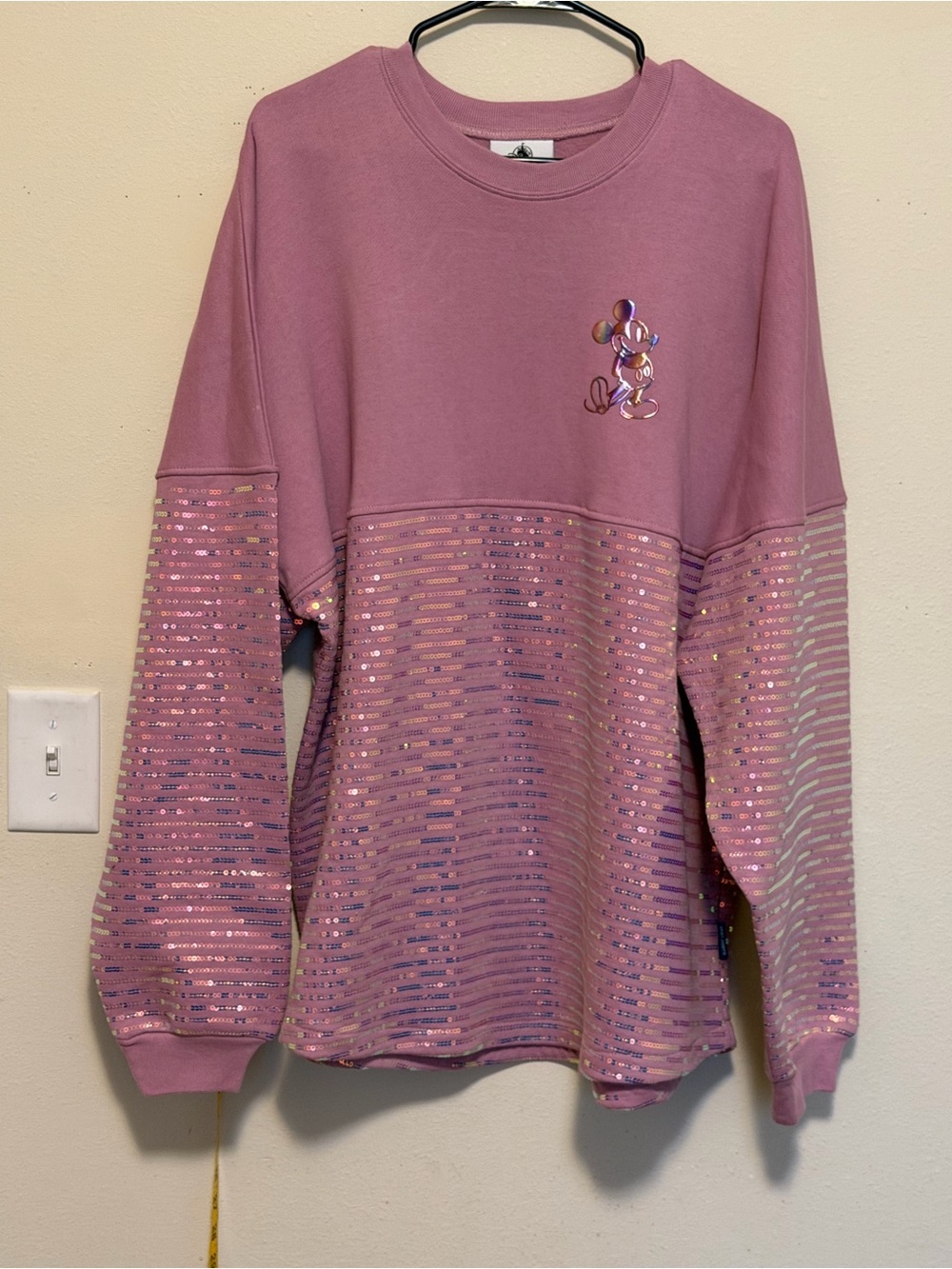Disney Spirit Jersey XL Pink Iridescent Sequin Mickey Mouse Pullover